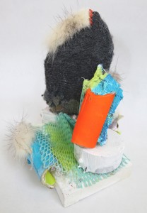 Like that of the toes of a missing leg, oil, repurposed fur wool, plastic, wood, , 7x4x5 inches, 2014