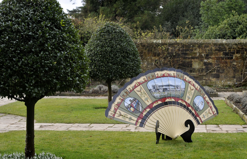 Grand Tour Fan, 4' x 6', sintra, paint, hardware and wood, 2012, site-specific project at Nymans House and Gardens in Sussex, England